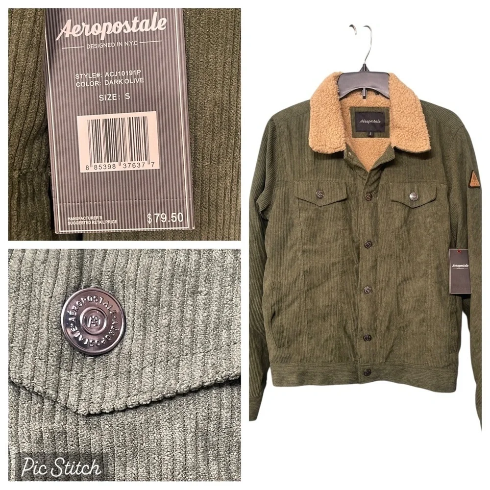 Aeropostale Men's Dark Olive Sherpa Jacket size S